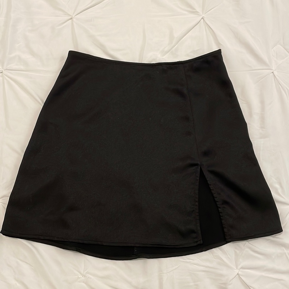 Black satin mini skirt